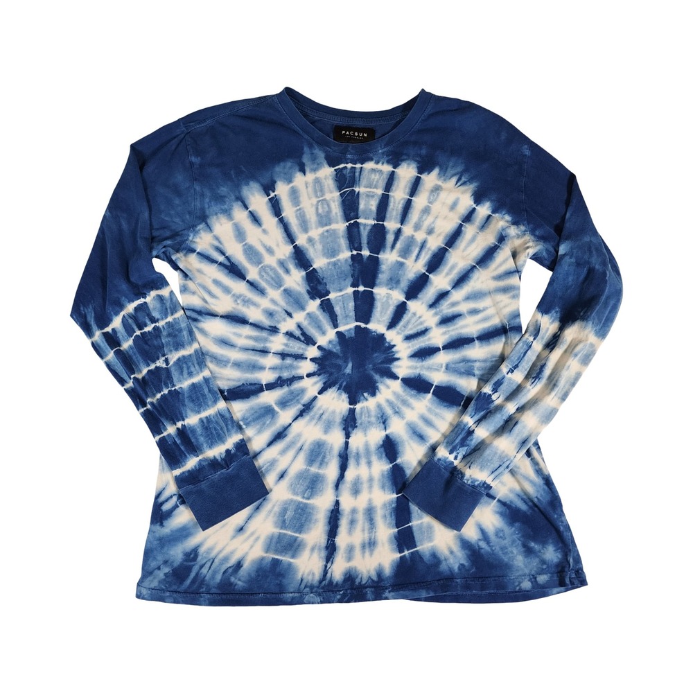 PacSun Mens Blue White Tie Dye Long Sleeve T-Shirt Size M Sunburst Crew Neck Tee